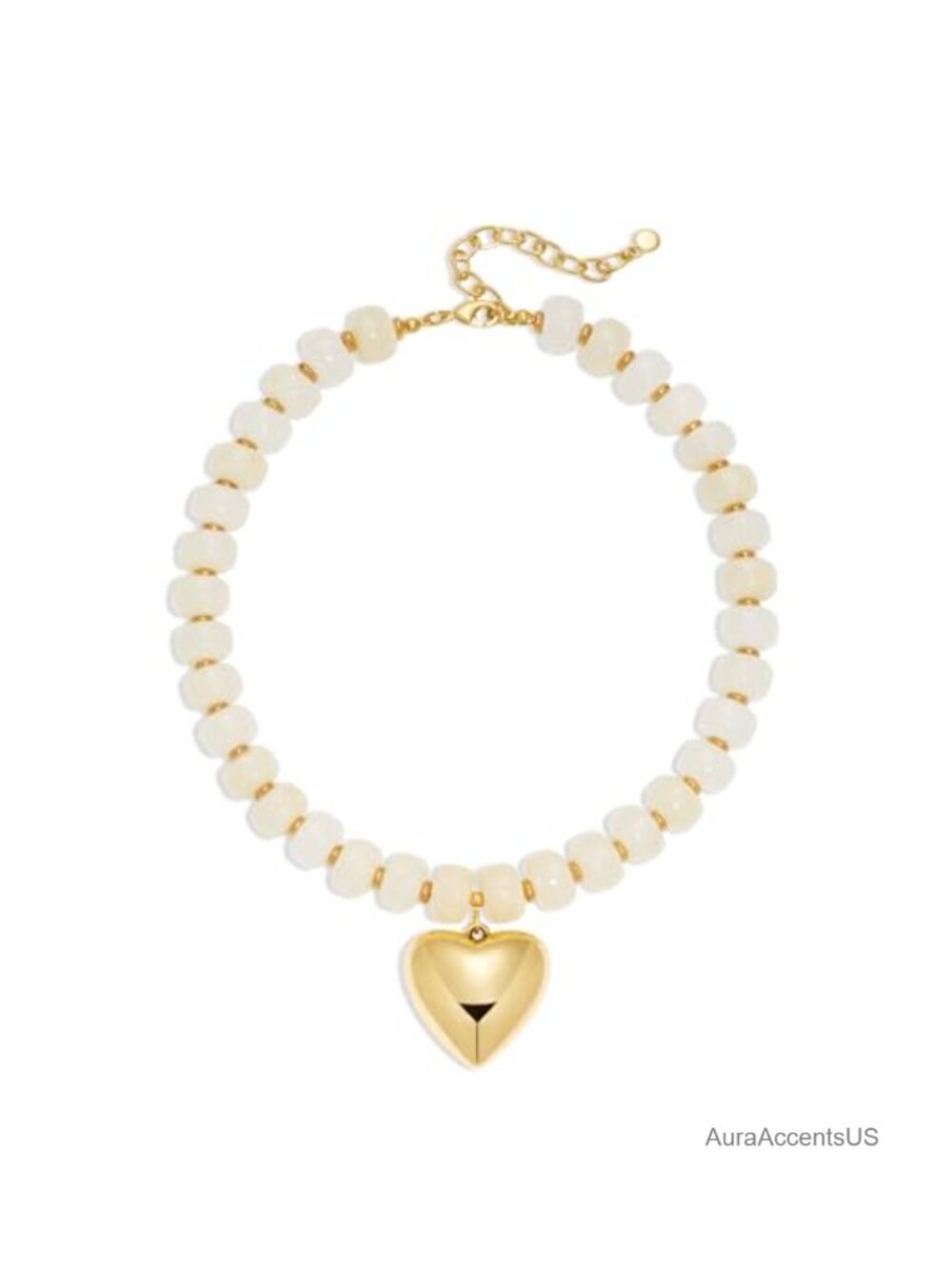 Chunky Heart Necklace Women Resin Beaded Choker Gold Puffy Heart Statement
